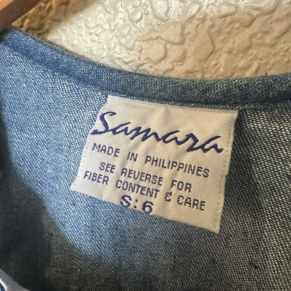 Vintage‎ Girls Denim Dress Samara 6 Kindergarten Tree Cat Dog House